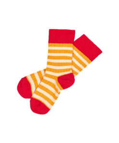 FUB - Socken gerippt, ruby red/sunflower, extra feine Bio Wolle