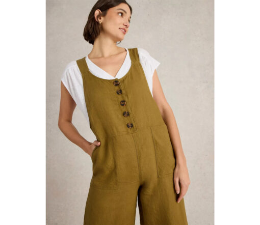 White Stuff - Latzhose "VIOLA", khaki green, Leinen – Bild 4