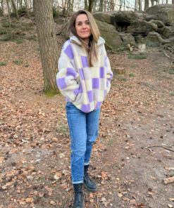 Alwero - Sweater BEL, Oversize, LILA CHECKERED, Biowolle, LIMITED EDITION