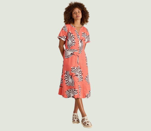White Stuff - Kleid "IRIS", coral print, Leinen – Bild 2