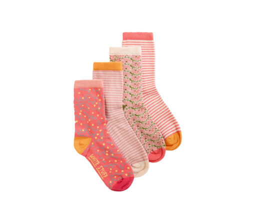 White Stuff - Socken, 4er Pack, verschiedene Muster, pink multi, Bio-Baumwolle