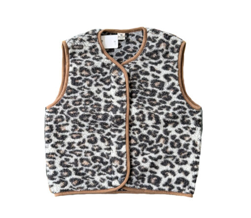 Alwero - Weste "TYB" Adult, LEOPARD WHITE, BRAUNER SAUM, Biowolle Ultra Light