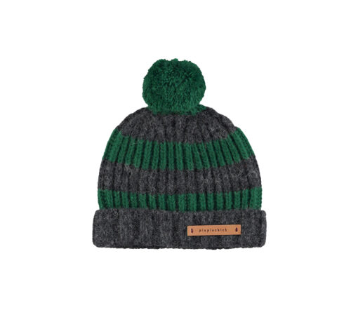 PiuPiuChick - Strickmütze mit PomPom, grey/green striped