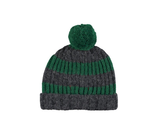 PiuPiuChick - Strickmütze mit PomPom, grey/green striped – Bild 2