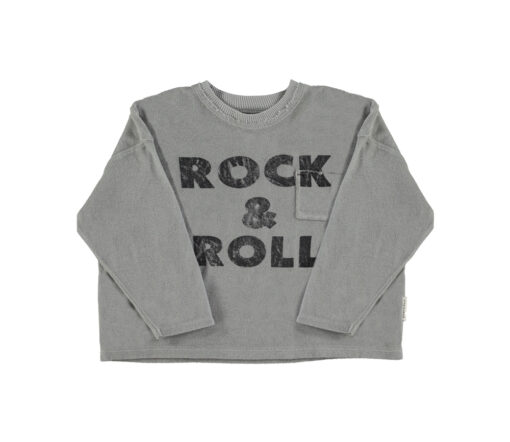PiuPiuChick - Longsleeve Terry Cotton, "rock & roll", GREY, Biobaumwolle