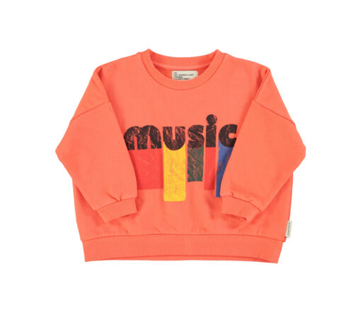 PiuPiuChick - Sweatshirt, ORANGE w/ "music" print, Biobaumwolle