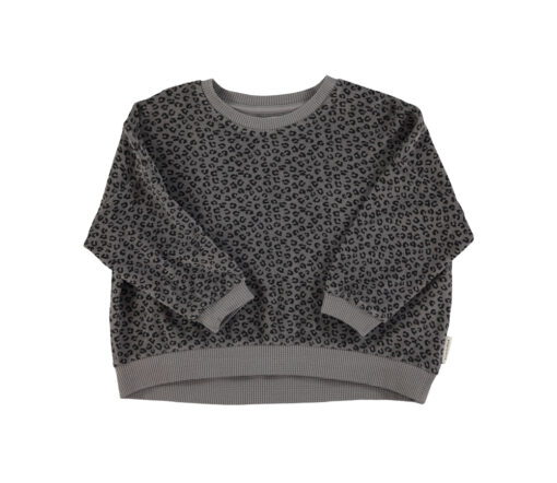 PiuPiuChick - Sweatshirt Terry Cotton, GREY w/ animal print, Biobaumwolle