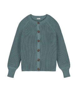 YUKI - Balloon Sleeve Knitted WOMEN'S Cardigan, STONE BLUE, Bio Baumwolle