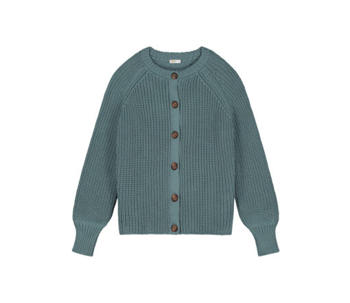 YUKI - Balloon Sleeve Knitted WOMEN'S Cardigan, STONE BLUE, Bio Baumwolle