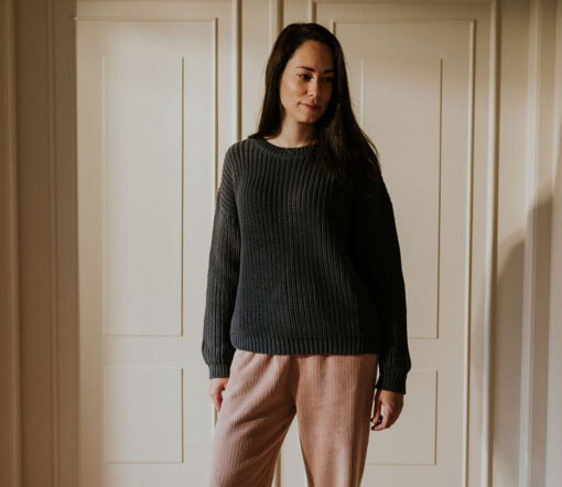 YUKI - Chunky Knitted WOMEN'S Sweater, CHARCOAL, Bio Baumwolle – Bild 3