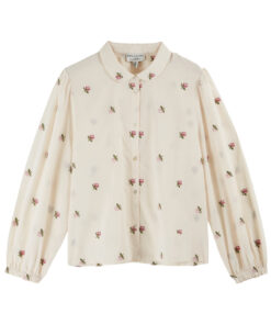 EMILE & IDA - bestickte Bluse, 'COURTE BRODEE ROSES', creme, Baumwolle