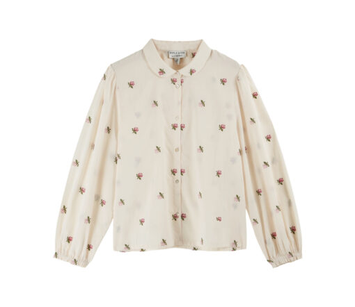 EMILE & IDA - bestickte Bluse, 'COURTE BRODEE ROSES', creme, Baumwolle
