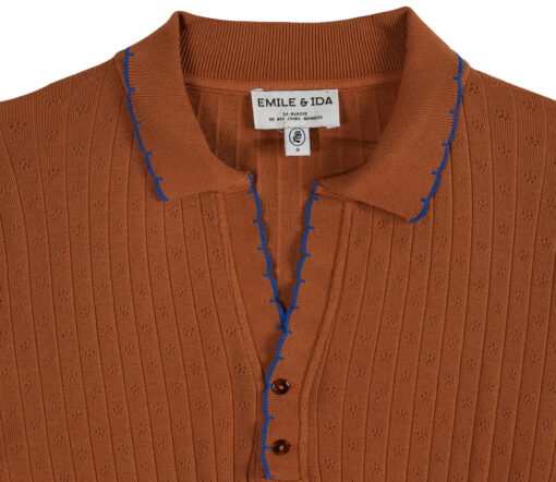 EMILE & IDA - Poloshirt, 'POINTELLE', pecan, Baumwolle – Bild 2