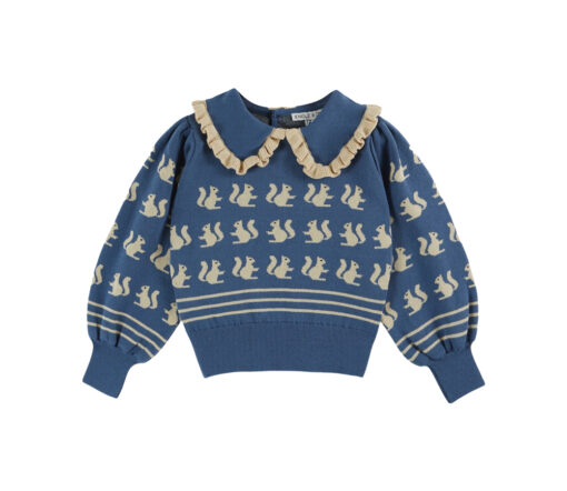 EMILE & IDA - Pullover, 'ECUREUIL', blue/ecru, Baumwolle