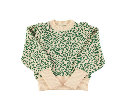 Sisters Department - Strickpullover, green & ecru, animalprint