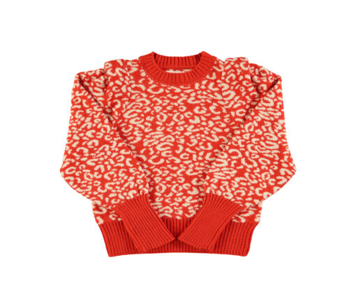 Sisters Department - Strickpullover, red & ecru, animalprint