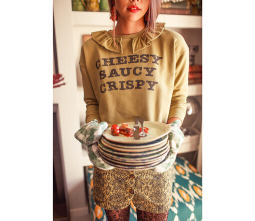 Sisters Department - Sweatshirt mit Peter Pan Ausschnitt, army green, Biobaumwolle – Bild 4