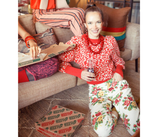 Sisters Department - Strickpullover, red & ecru, animalprint – Bild 2