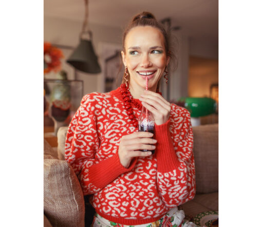 Sisters Department - Strickpullover, red & ecru, animalprint – Bild 3