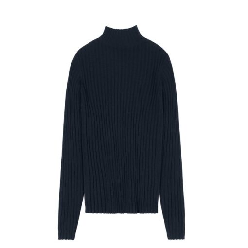 FUB - Pullover Women High Neck, dark navy, Merinowolle