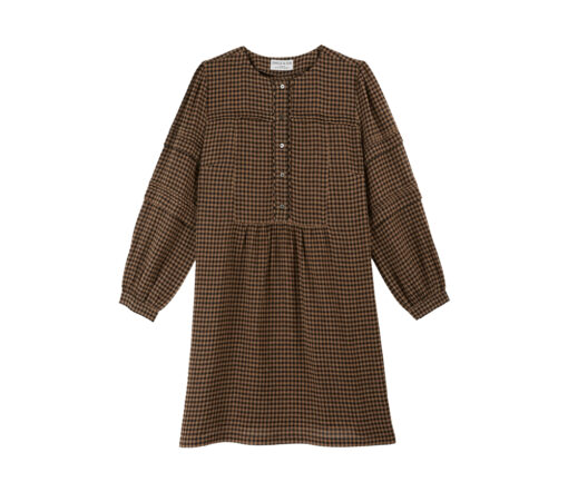 EMILE & IDA - Kleid mit Unterkleid, 'IDA-CELESTINE', vichy-choco, Viscose/Wolle Mix