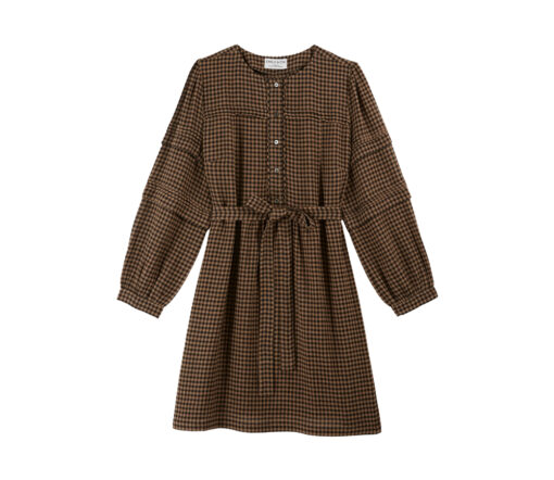 EMILE & IDA - Kleid mit Unterkleid, 'IDA-CELESTINE', vichy-choco, Viscose/Wolle Mix – Bild 2