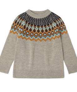 FUB - Strickpullover Fair Isle Sweater, oat melange, Merinowolle