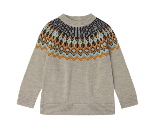 FUB - Strickpullover Fair Isle Sweater, oat melange, Merinowolle