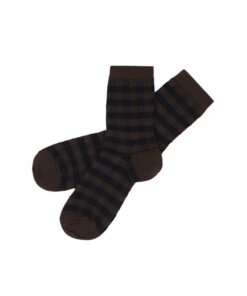 FUB - Socken kariert, mocca/dark navy, Merinowolle