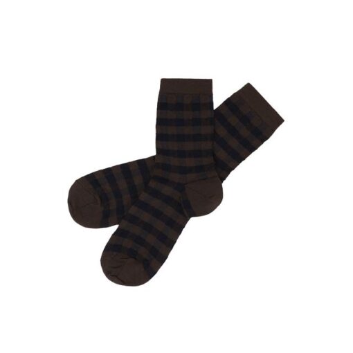 FUB - Socken kariert, mocca/dark navy, Merinowolle