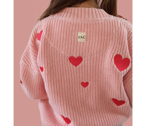 VacVac - Strickpullover "Belle", rose w/ hearts, Biobaumwolle – Bild 3