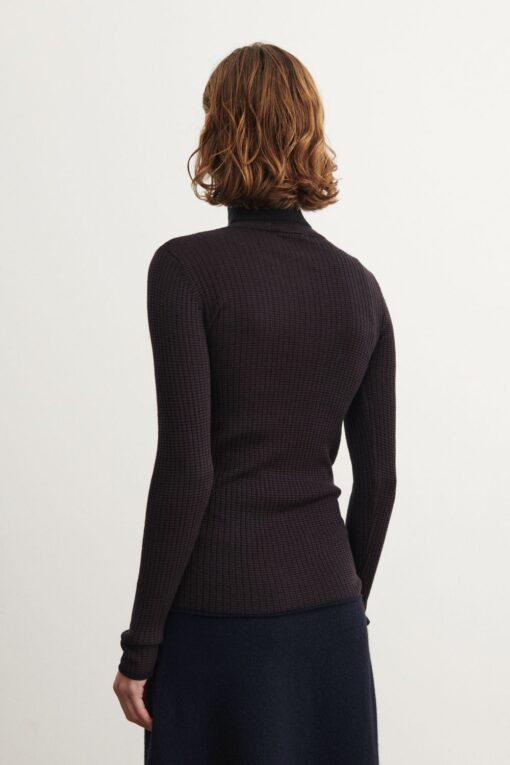 FUB - Pullover Women Rollkragen, dark navy/mocca gestreift, Merinowolle – Bild 3