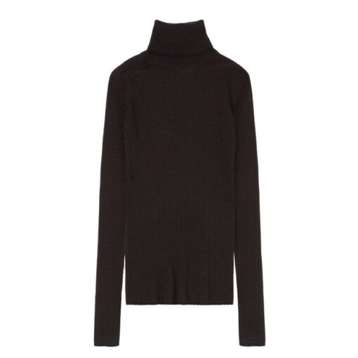 FUB - Pullover Women Rollkragen, dark navy/mocca gestreift, Merinowolle