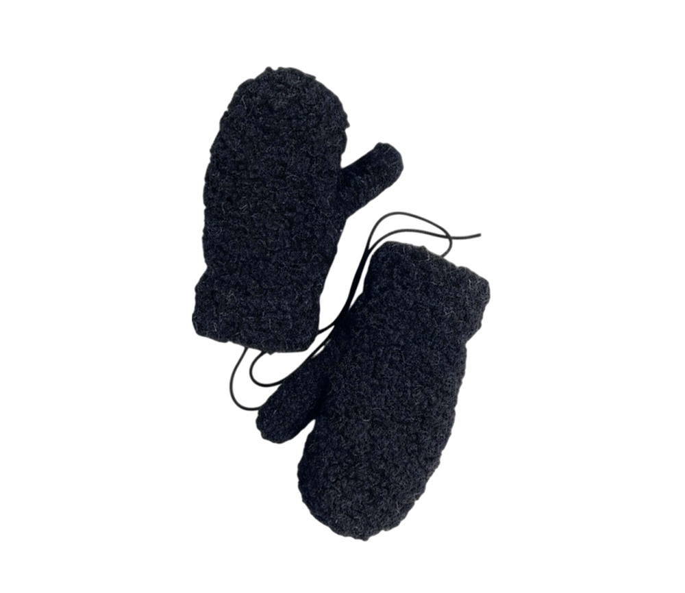 Alwero - Handschuhe "GULLY JUNIOR" mit Band, DEEP BLACK, Biowolle Ultra Light – Bild 2