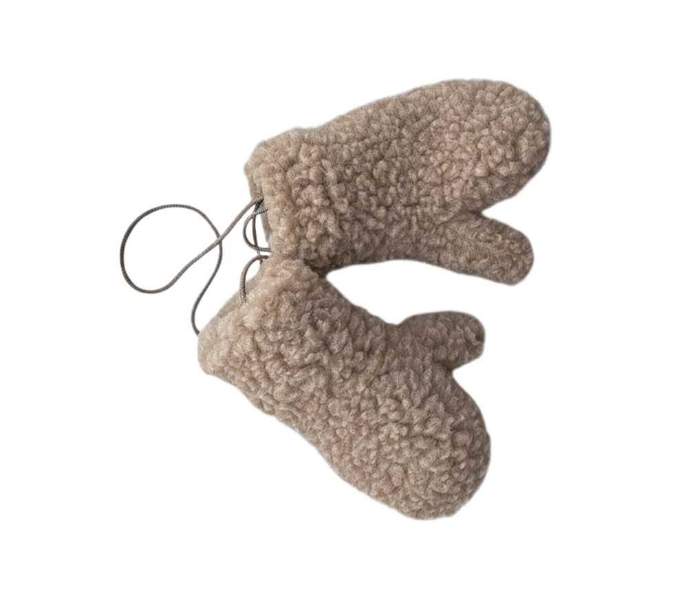 Alwero - Handschuhe "GULLY JUNIOR" mit Band, TAN, Biowolle Ultra Light