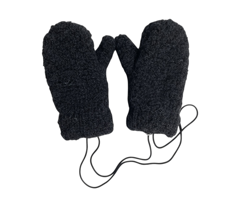 Alwero - Handschuhe "GULLY JUNIOR" mit Band, DEEP BLACK, Biowolle Ultra Light