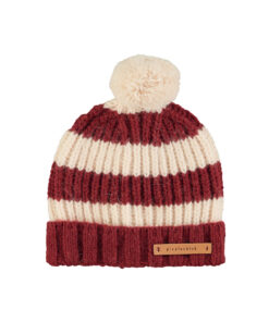 PiuPiuChick - Strickmütze mit PomPom, bordeaux/light pink stripes