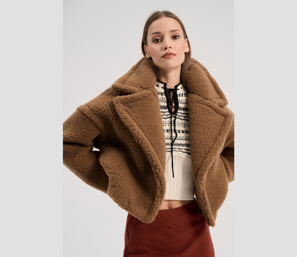 Alwero - Jacke "TEDDY SHORT" Adult,  Teddy Brown, Biowolle Ultra Light – Bild 4