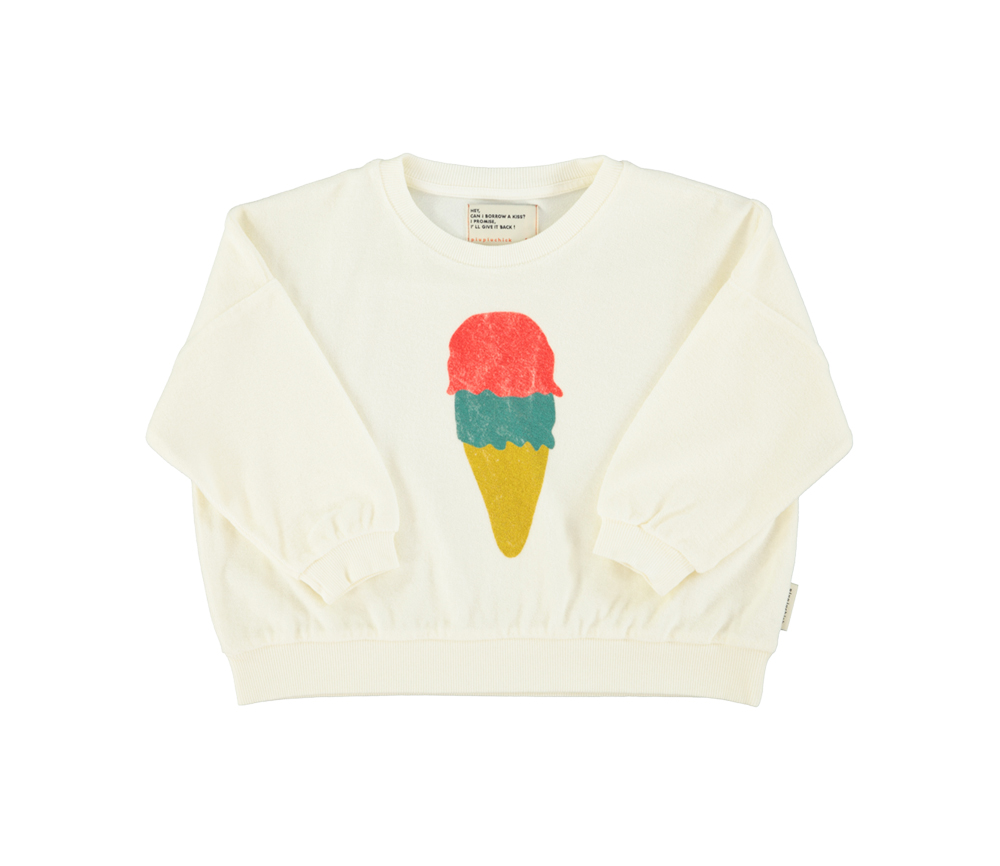 PiuPiuChick - Sweatshirt Frottee "ICE CREAM", ecru, Biobaumwolle