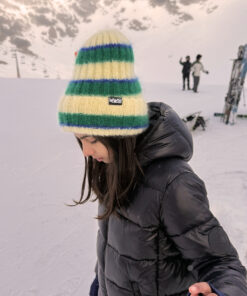 Alwero - Mütze, 'FLUFF', Ecru/Green, Mohair