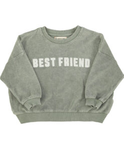 PiuPiuChick - Sweatshirt Frottee "BEST FRIEND", washed green, Biobaumwolle