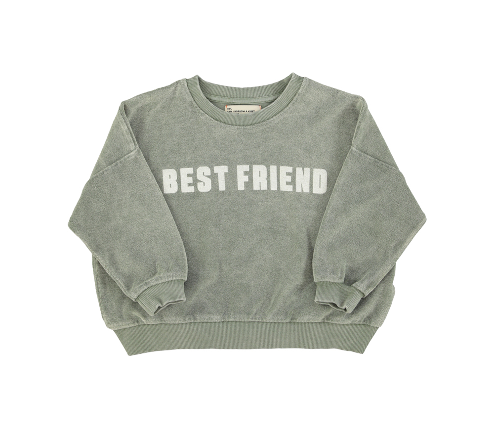 PiuPiuChick - Sweatshirt Frottee "BEST FRIEND", washed green, Biobaumwolle