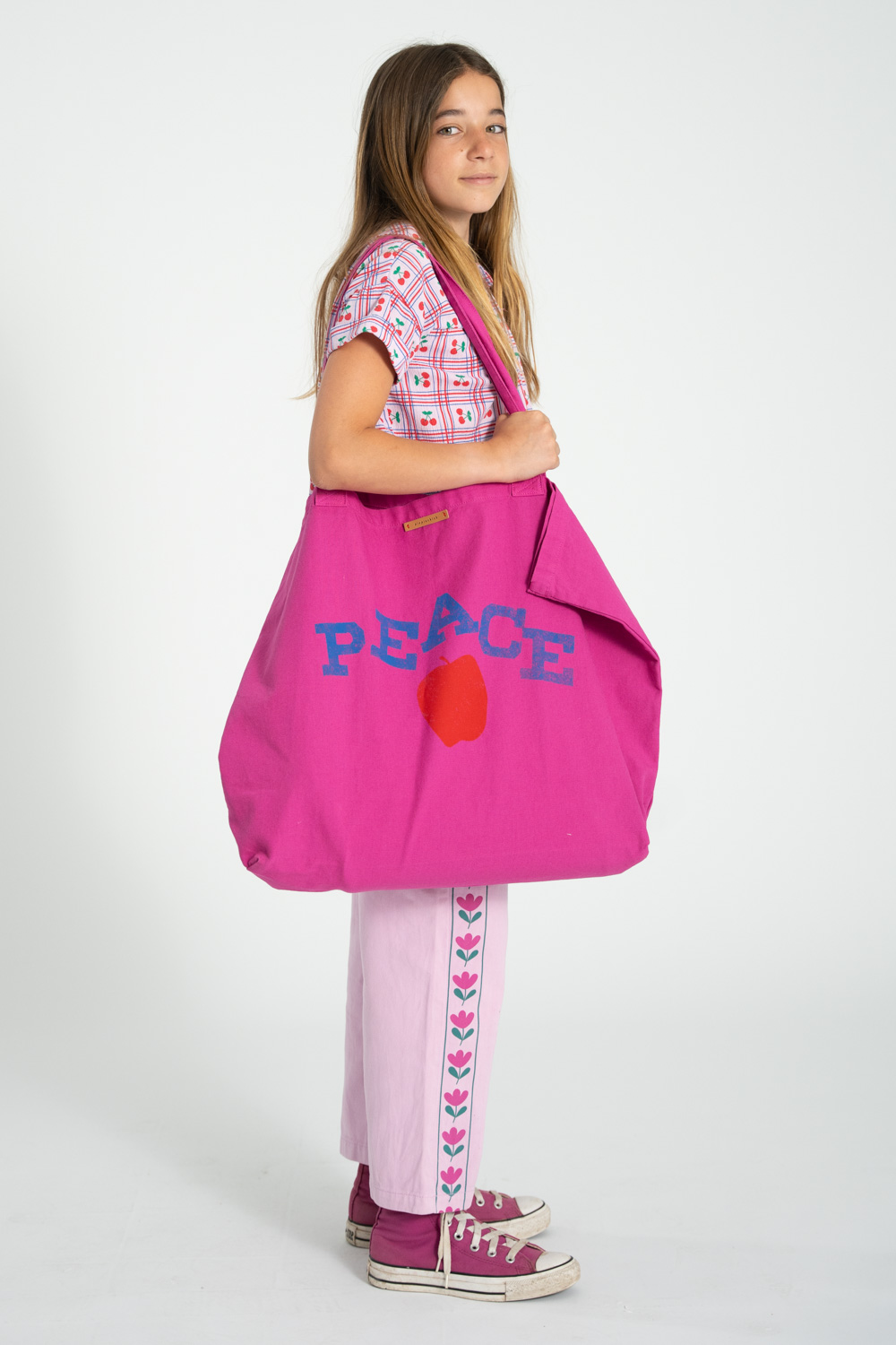 PiuPiuChick - Tragetasche XL, groß, "PEACE", Canvas, fuchsia – Bild 6