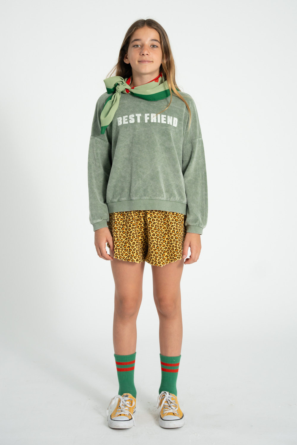 PiuPiuChick - Sweatshirt Frottee "BEST FRIEND", washed green, Biobaumwolle – Bild 2