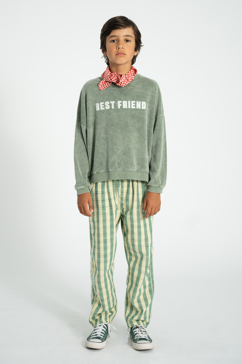 PiuPiuChick - Sweatshirt Frottee "BEST FRIEND", washed green, Biobaumwolle – Bild 8