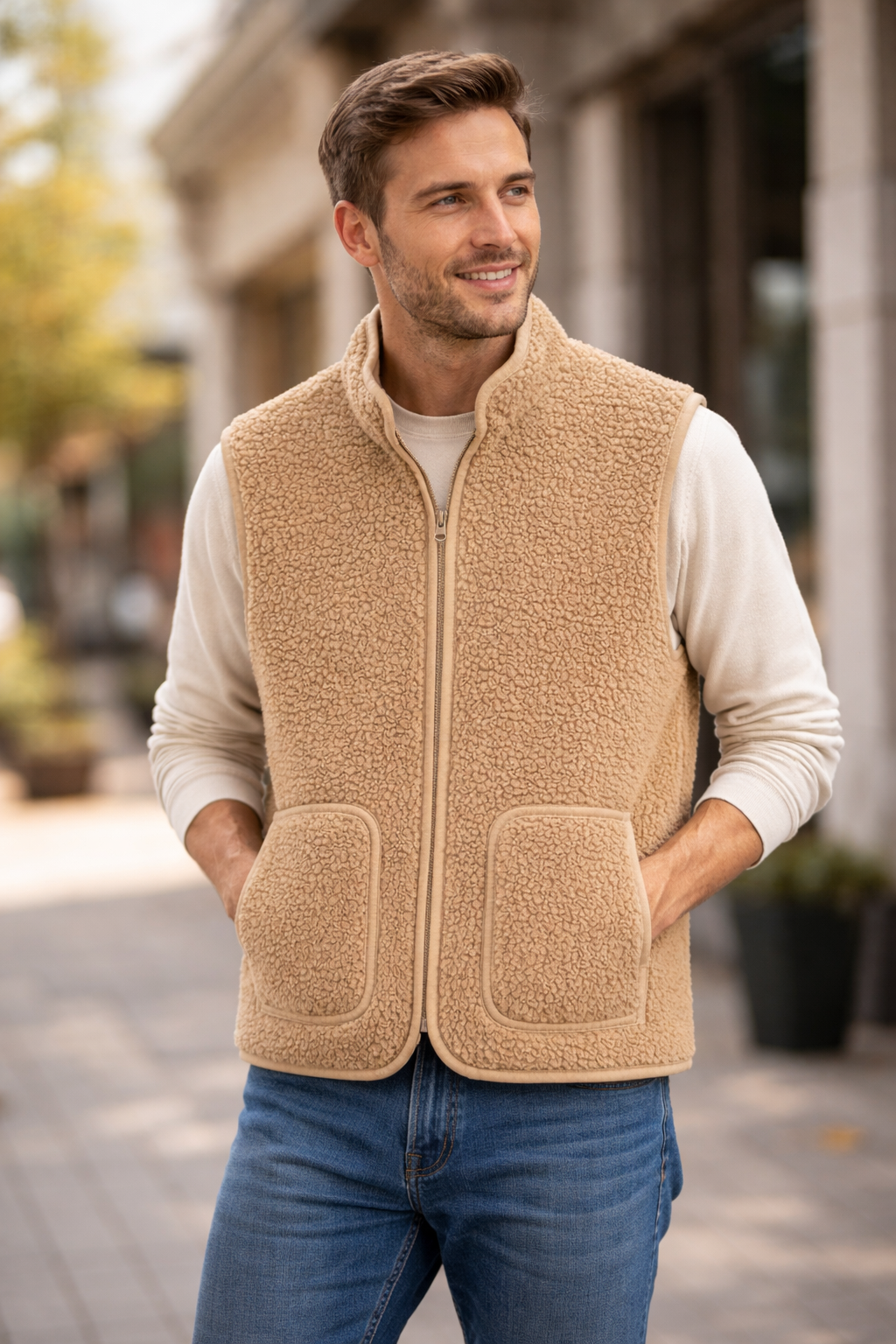 Alwero - Bodywarmer RUDI Adult, Sand Brown, Biowolle ultra light – Bild 3