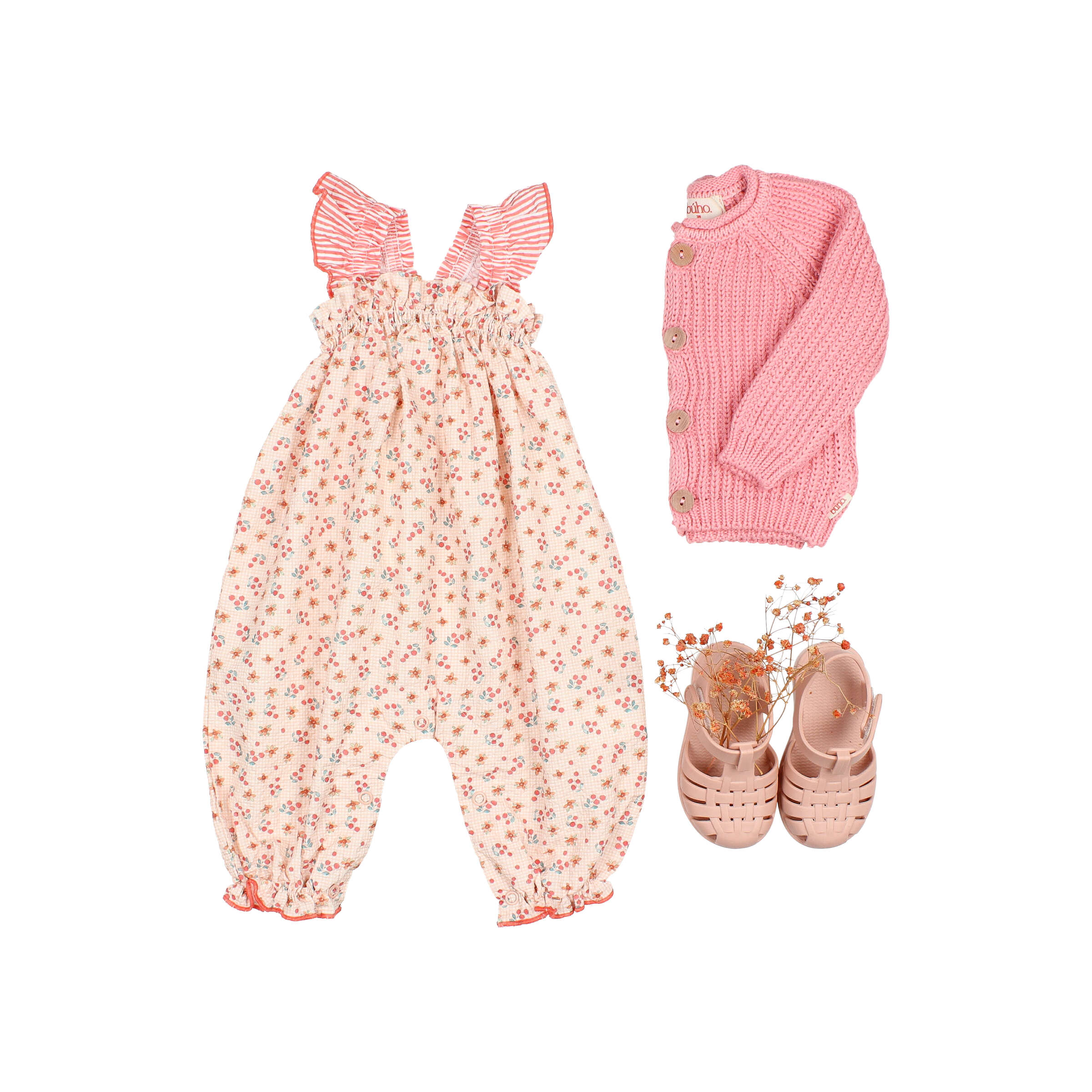Buho Barcelona - Jumpsuit Picnic Baby, Coral, Biobaumwolle – Bild 5