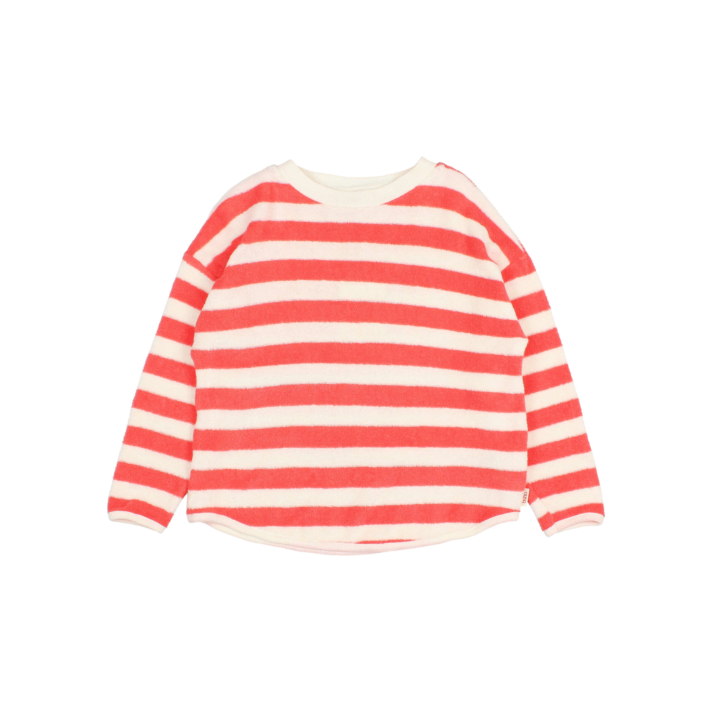 Buho Barcelona - Sweatshirt Frottee gestreift, Coral, Biobaumwolle