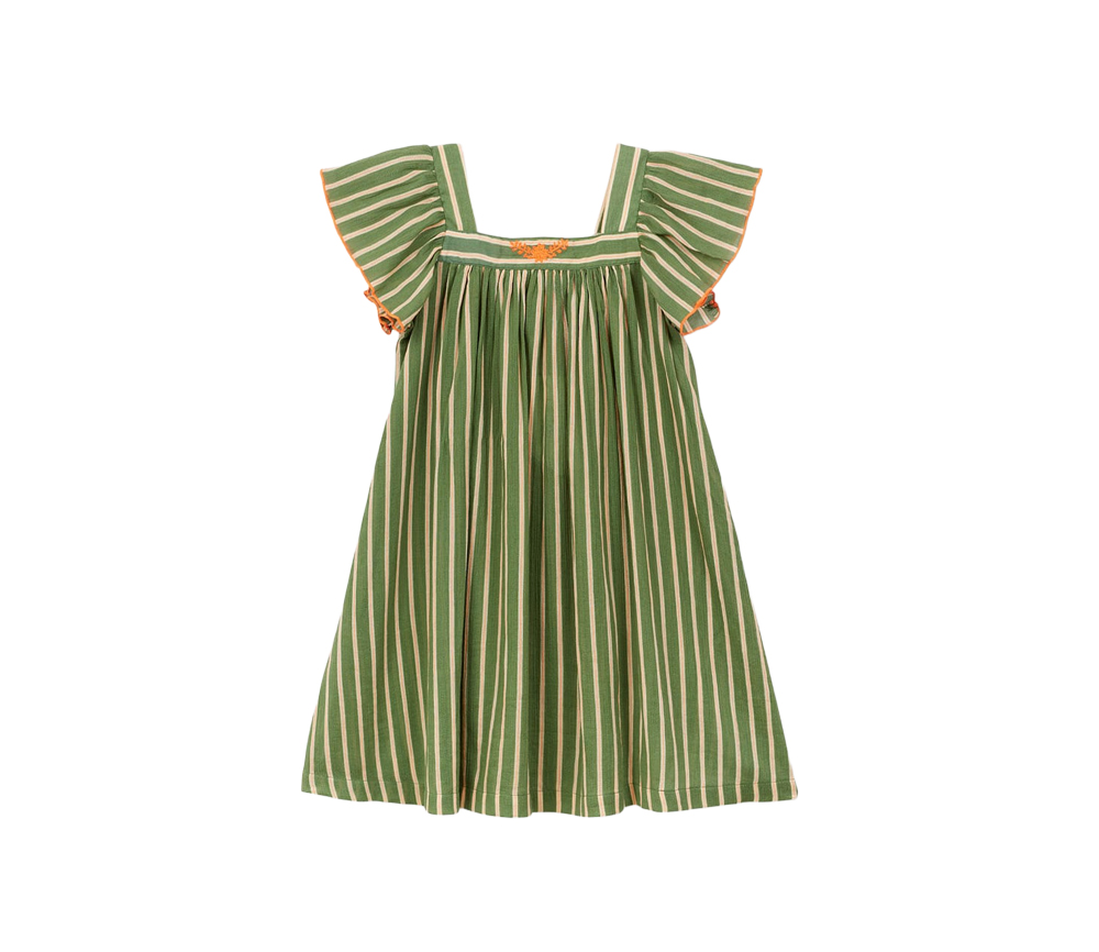 Arsene et les Pipelettes - Kleid RAYURES FLUO, khaki, GOTS Baumwolle