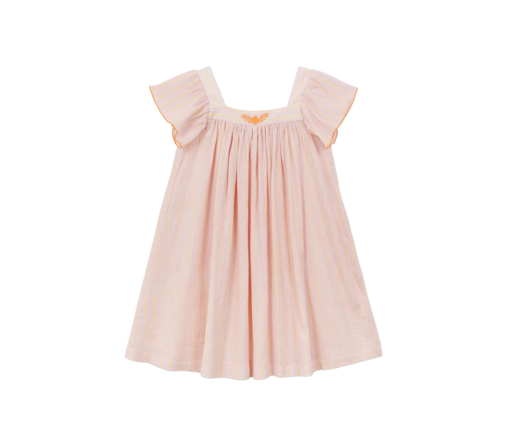 Arsene et les Pipelettes - Kleid RAYURES FLUO, neon rosa, GOTS Baumwolle